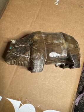 Vintage Zuni Style Picasso Marble Buffalo Fetish Carving - Turquoise Eyes- As Is